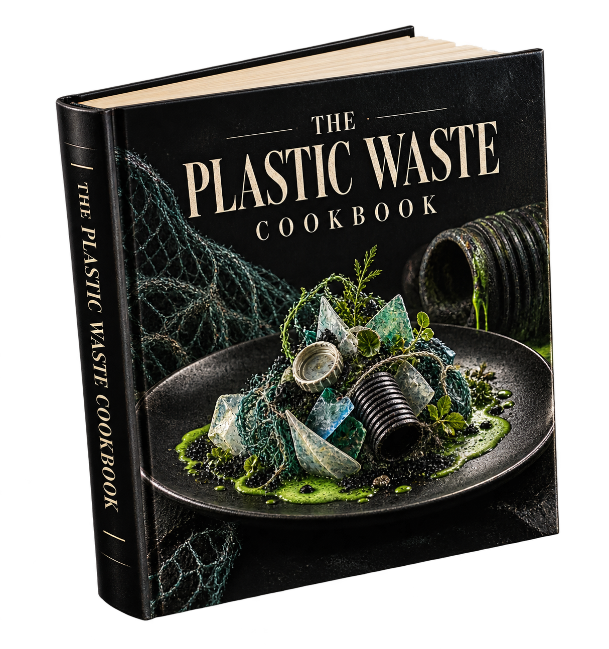 Floating three-dimensional rendering of The Plastic Waste Cookbook