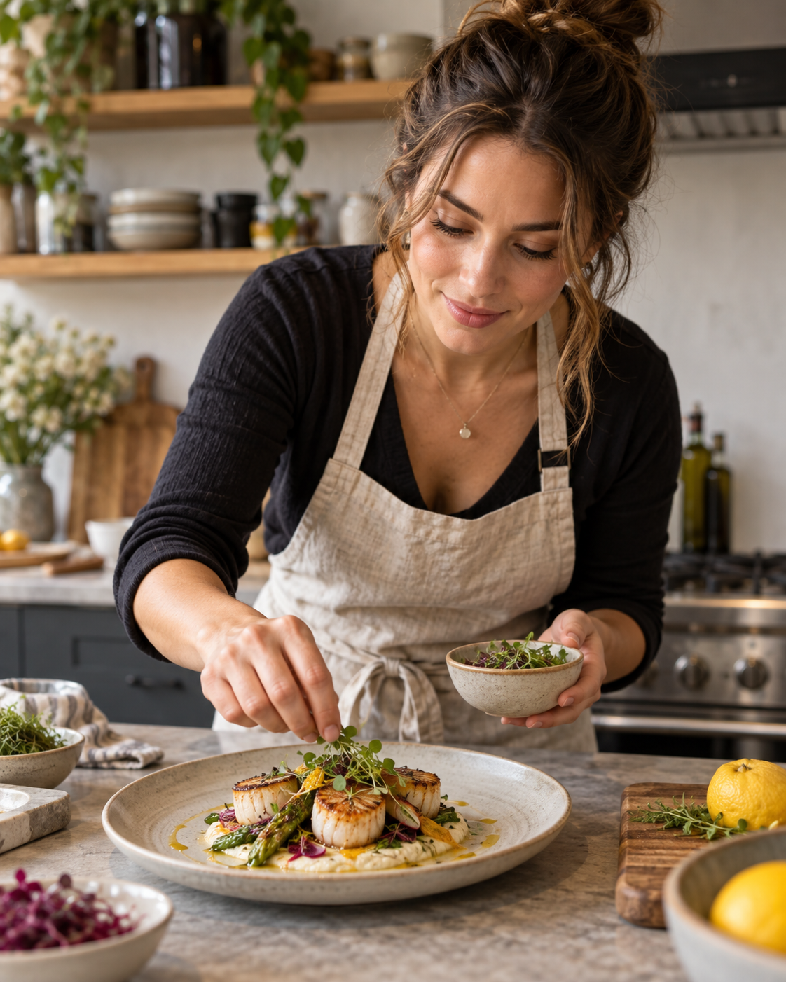 Chef creator beginning an elegant recipe