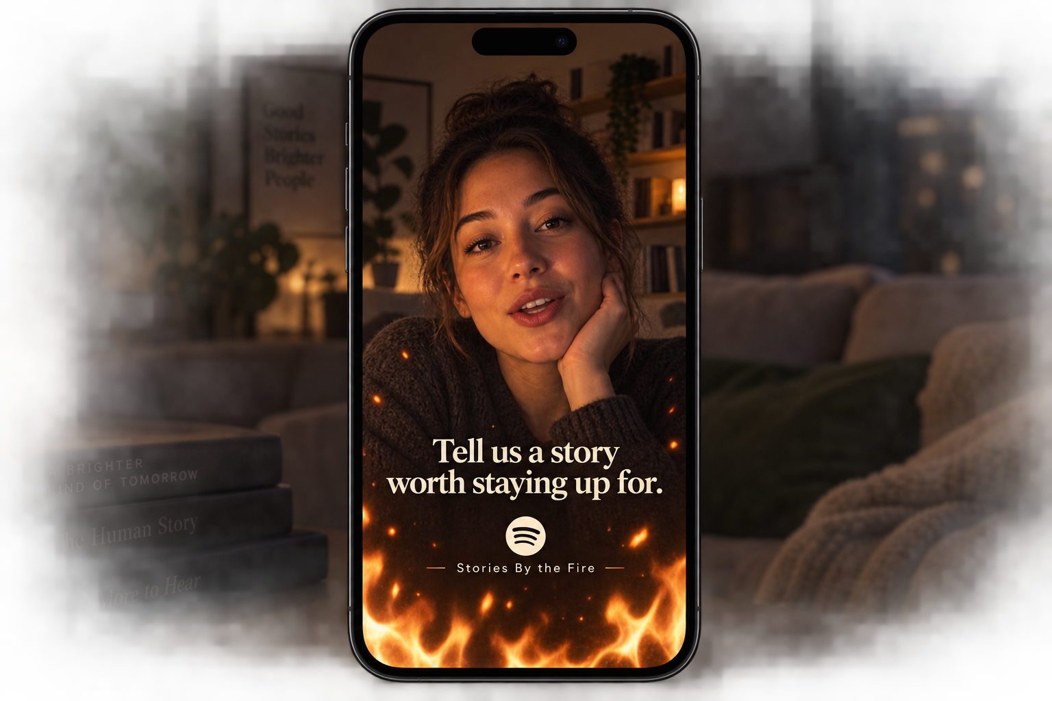 AI-assisted concept visualization of a Stories By the Fire social storytelling filter